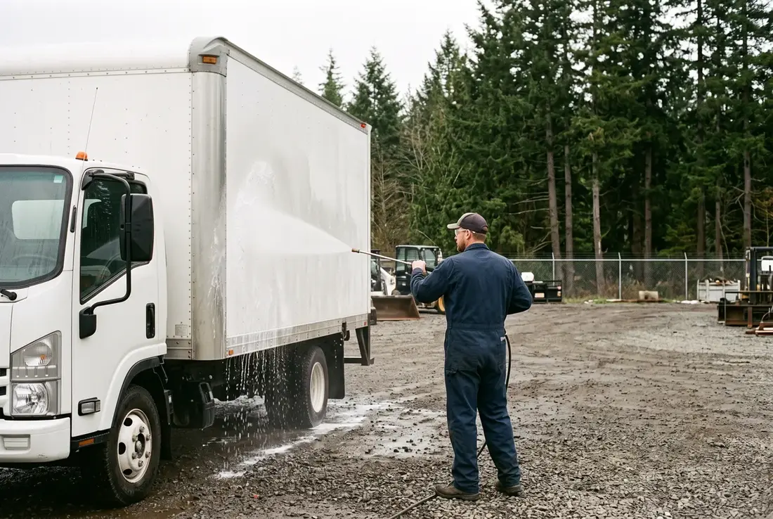 Commercial pressure washing of a fleet truck